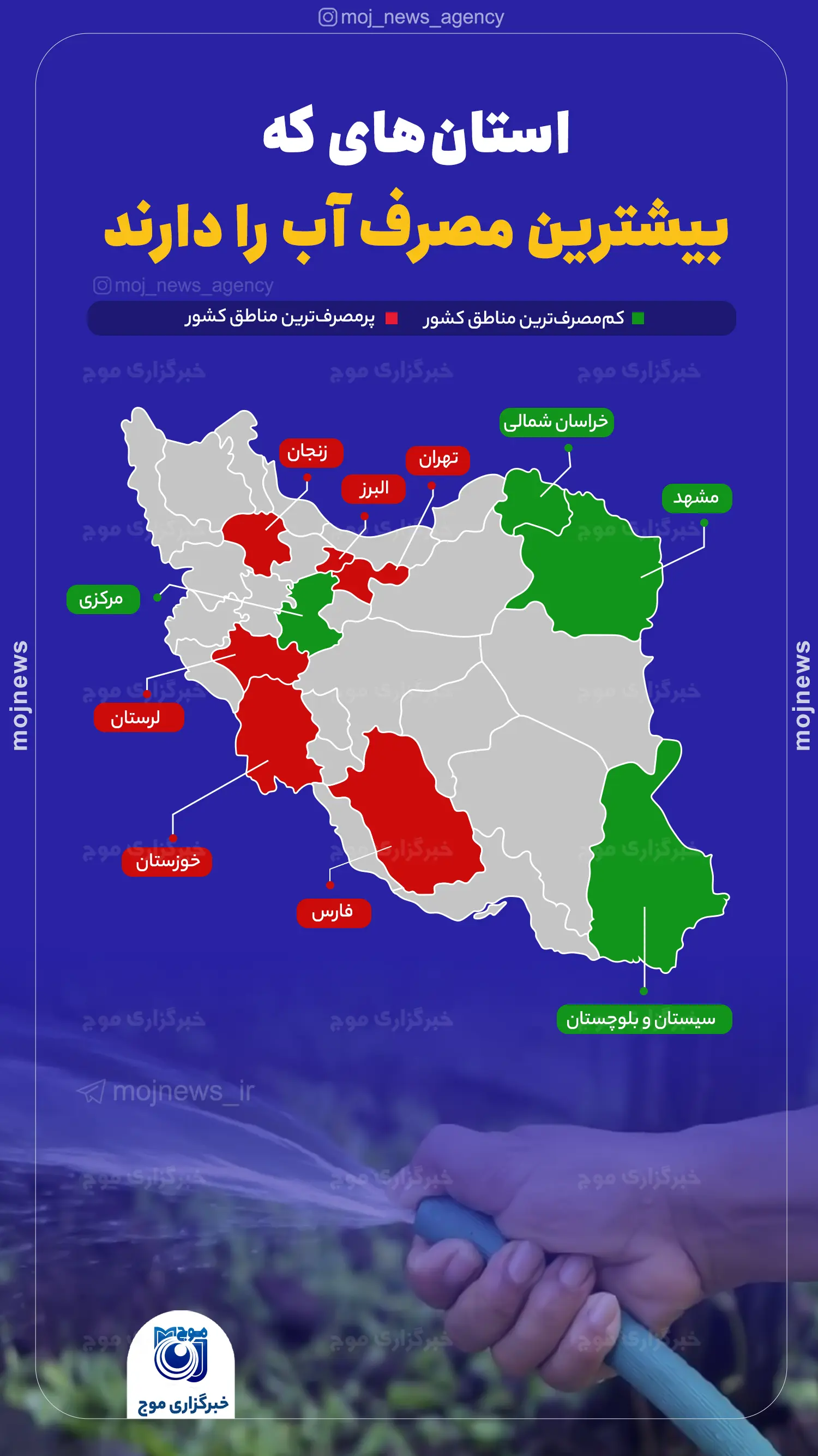 استان‌های که بیشترین مصرف آب را دارند موج