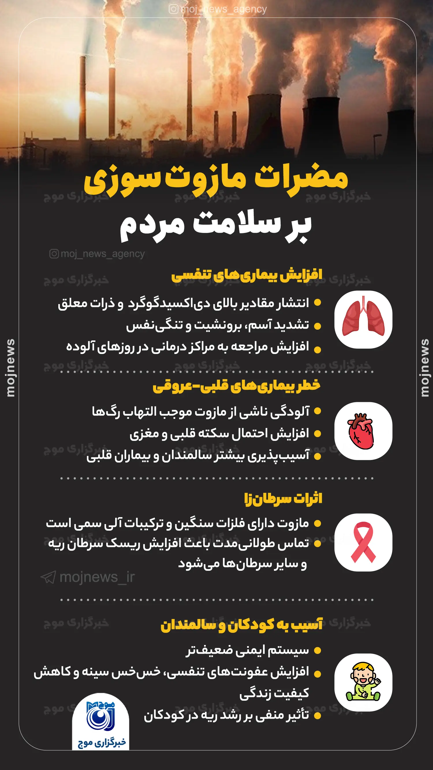 مضرات مازوت‌سوزی بر سلامت مردم موج