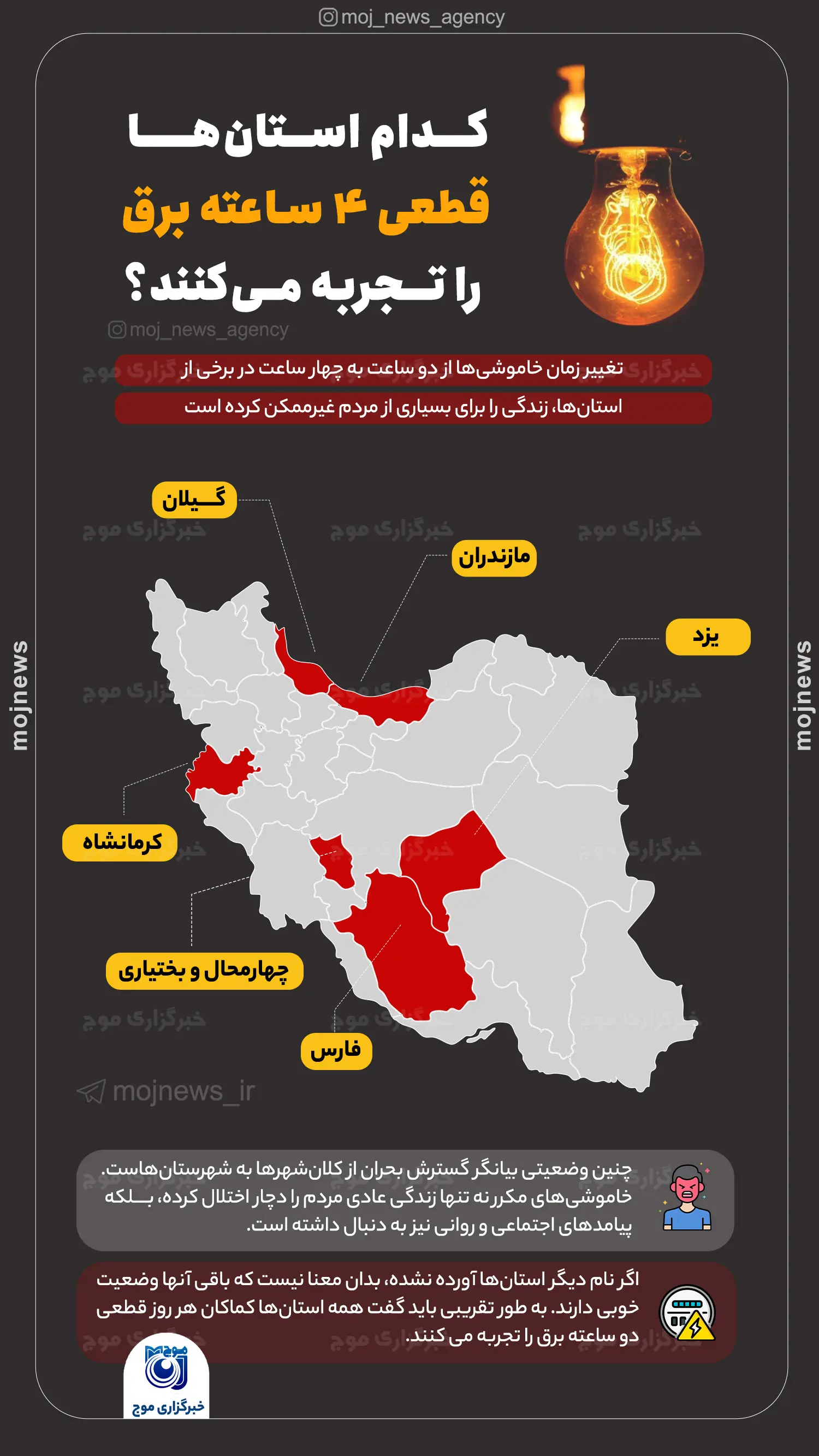 کدام استان‌ها قطعی ۴ ساعته برق را تجربه می‌کنند؟ موج