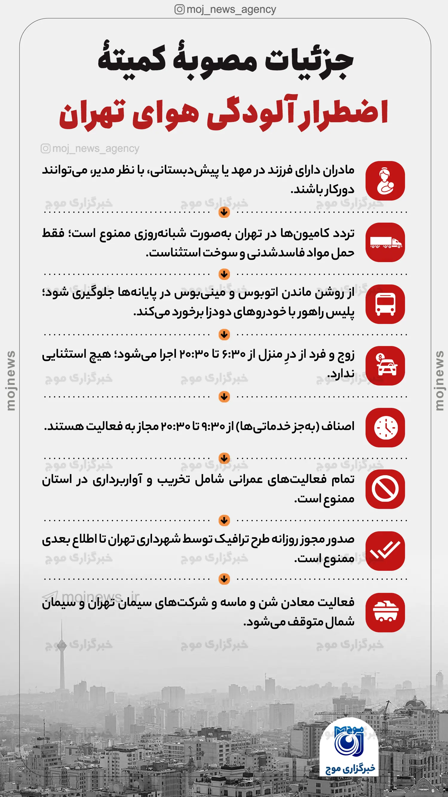 جزئیات مصوبۀ کمیتۀ اضطرار آلودگی هوای تهران موج