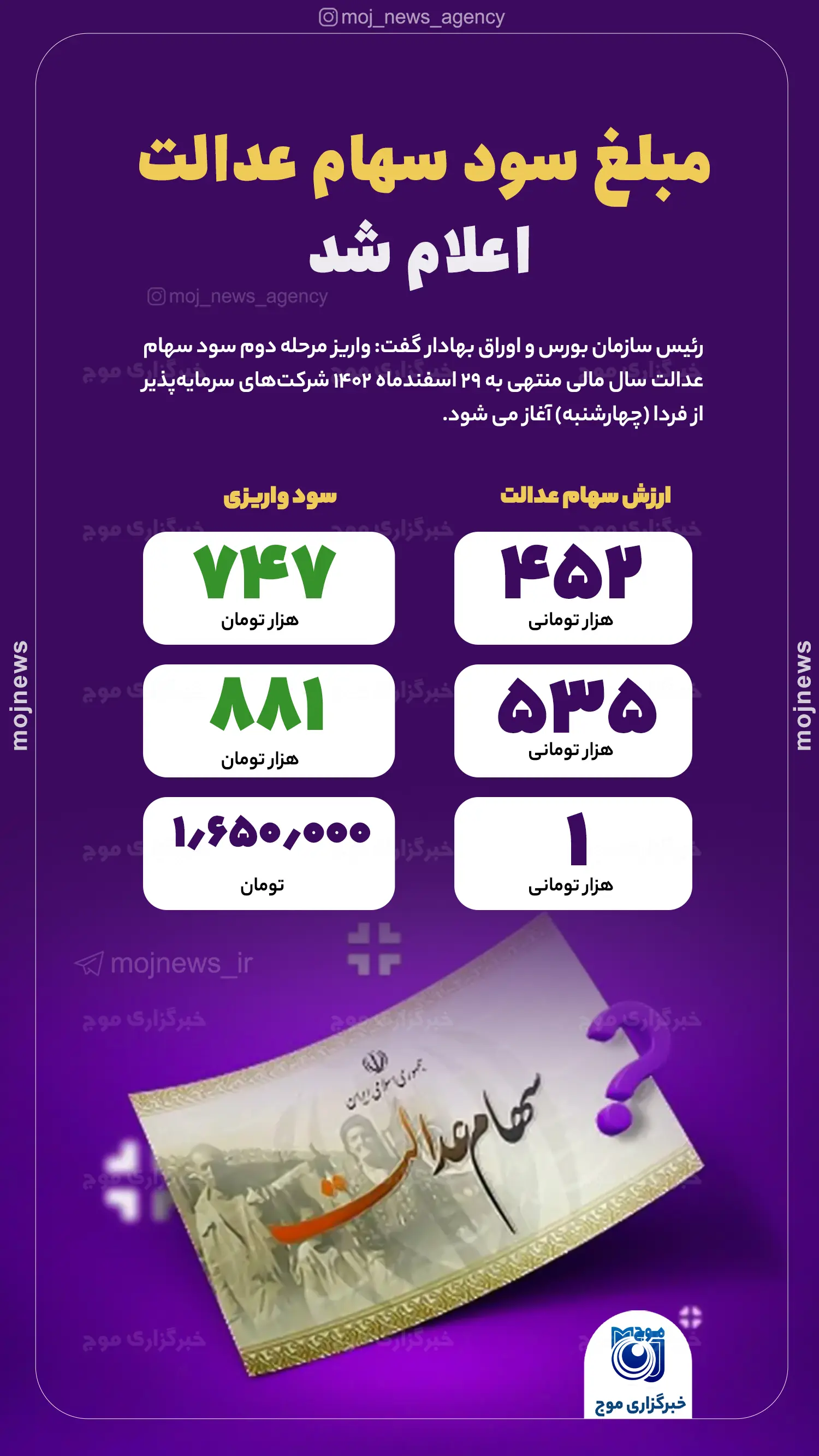 مبلغ سود سهام عدالت اعلام شد copy