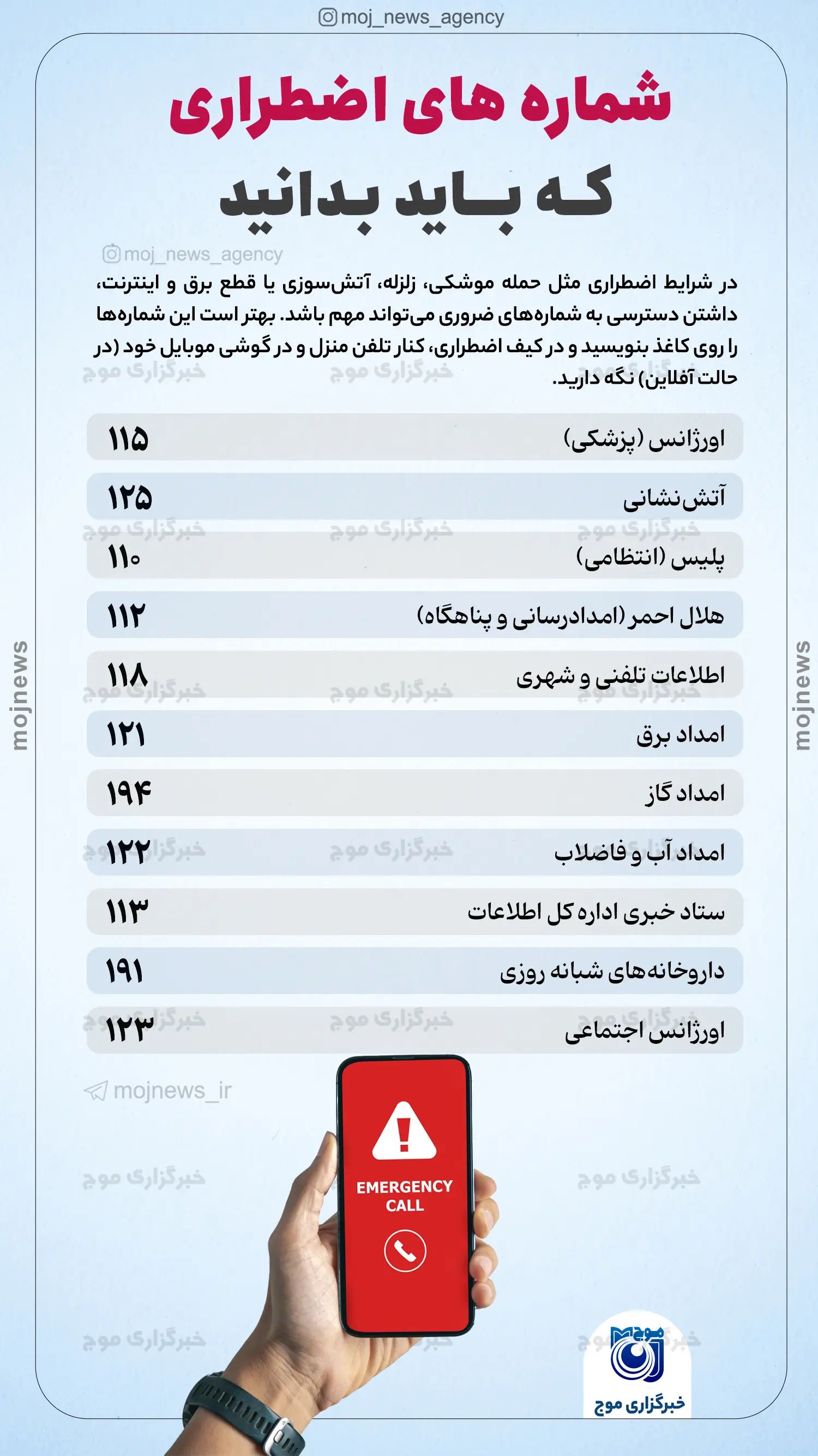 شماره های اضطراری که باید بدانید copy