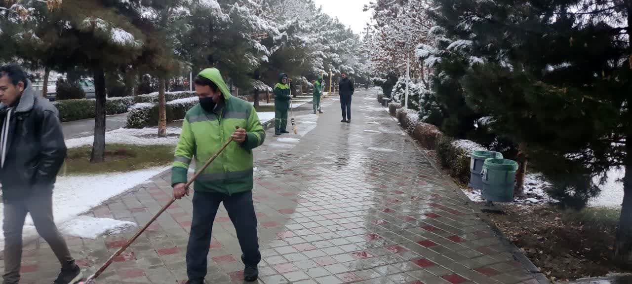 تلاش ۲۳۰ نفر از نیروهای منطقه ۱۰ برای خدمات رسانی به شهروندان همزمان با بارش برف