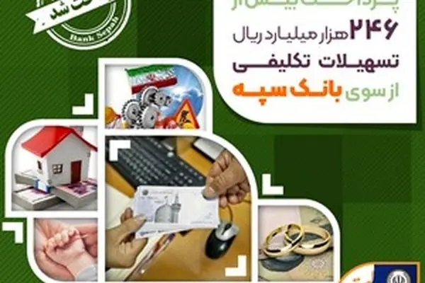 پرداخت بیش از 246 هزار میلیارد ریال تسهیلات تکلیفی از سوی بانک سپه