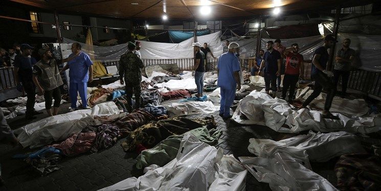 شهادت مظلومانه بیش از ۱۰۰۰ فلسطینی در بمباران وحشیانه یک بیمارستان در غزه