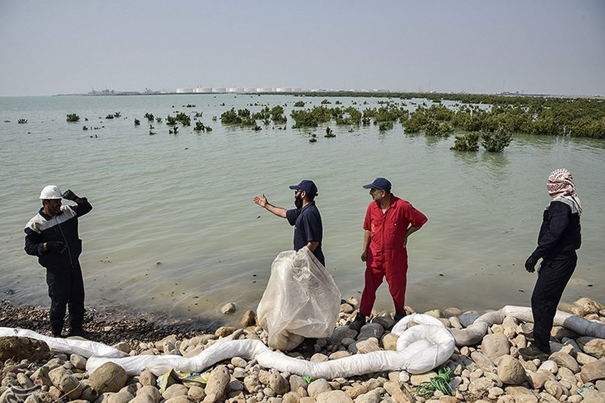 پاکسازی سواحل قشم از لکه‌های نفتی با کمک گروه های مردمی 
