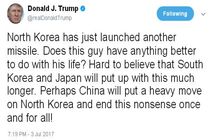 واکنش توییتری ترامپ به آزمایش موشکی کره شمالی