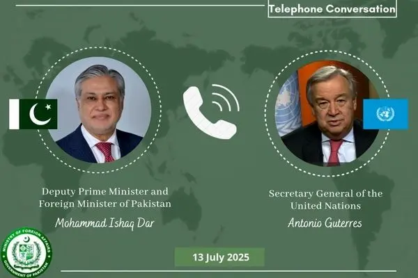 دبیرکل سازمان ملل و وزیرخارجه پاکستان با محوریت صلح منطقه رایزنی کردند
