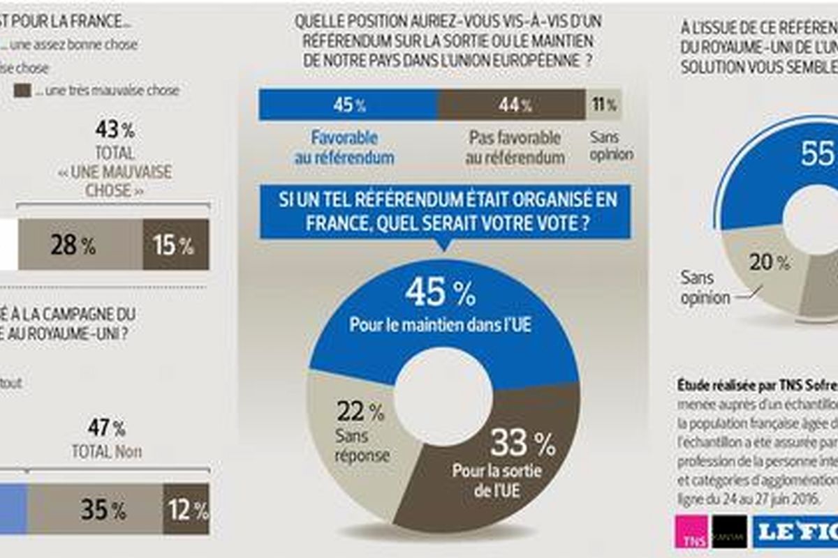 ۴۵ درصد مردم فرانسه خواهان ماندن در اتحادیه اروپا هستند