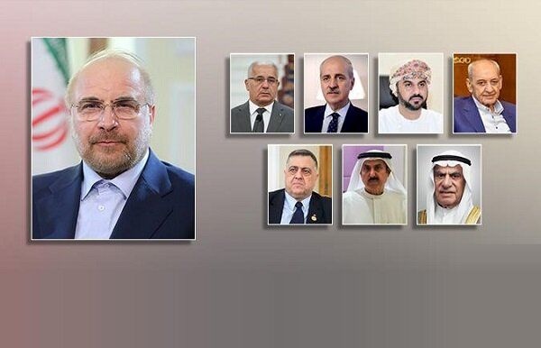 رئیس مجلس ایران با روسای مجالس ۷ کشور اسلامی در خصوص وضعیت غزه گفتگو کرد