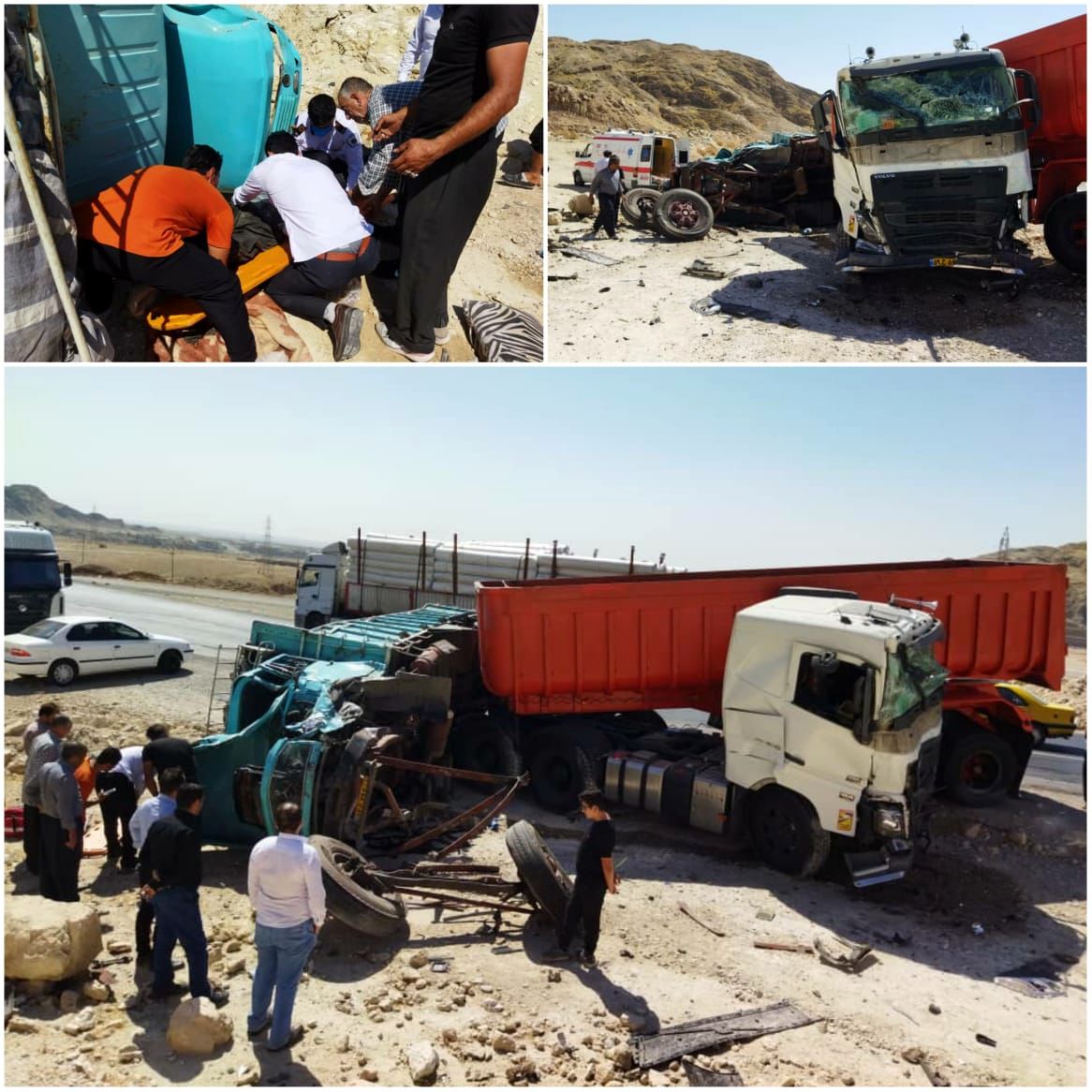 تصادف تریلر و کامیون در محور مهران - ایلام