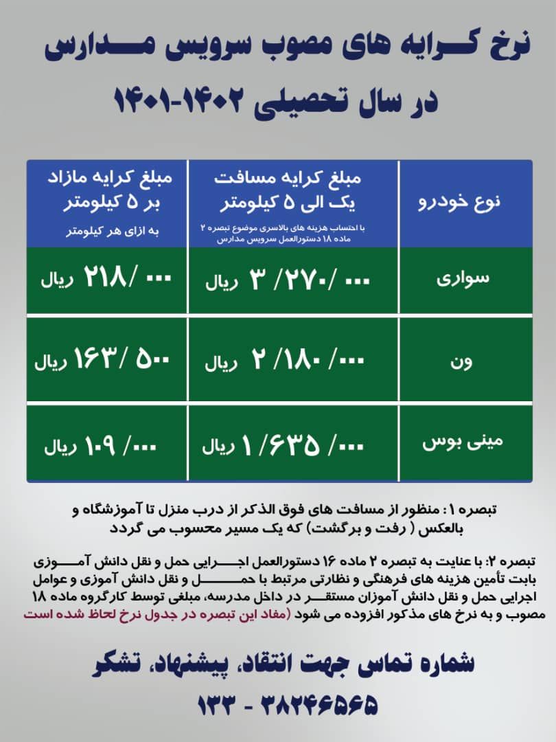 کرایه "سرویس مدرسه" در کرمانشاه اعلام‌ شد