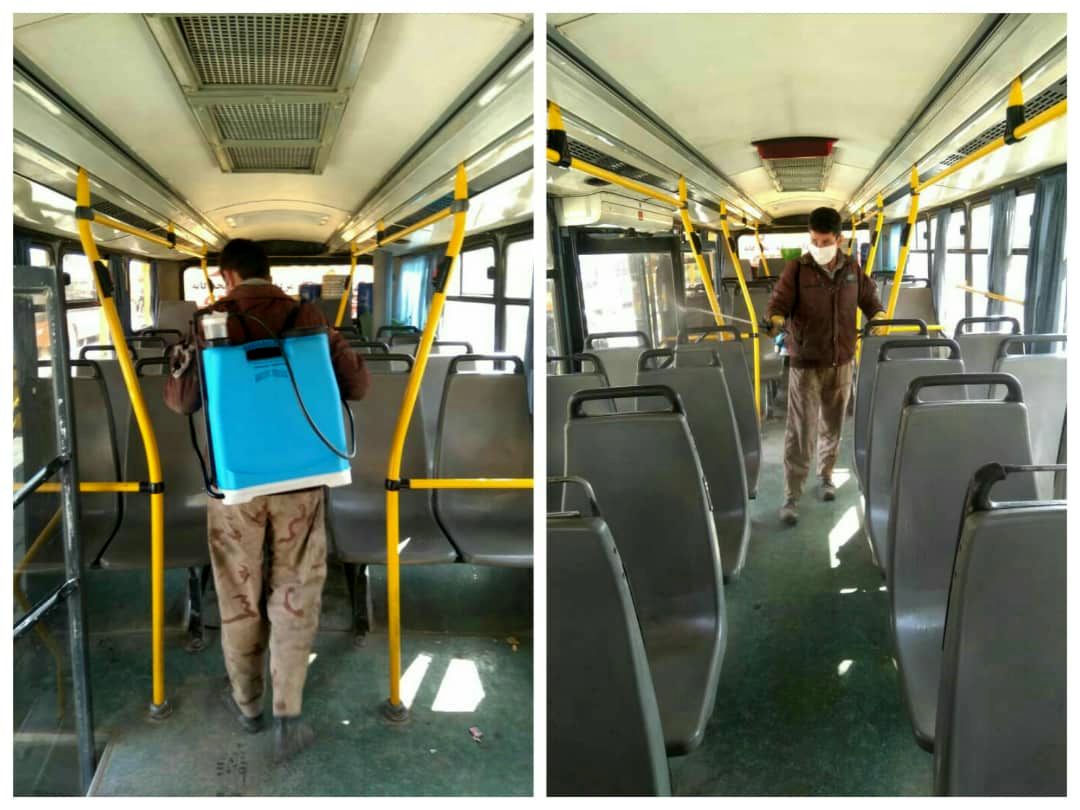 ضدعفونی و نظافت مستمر اتوبوس‌های درون‌شهری کرمانشاه