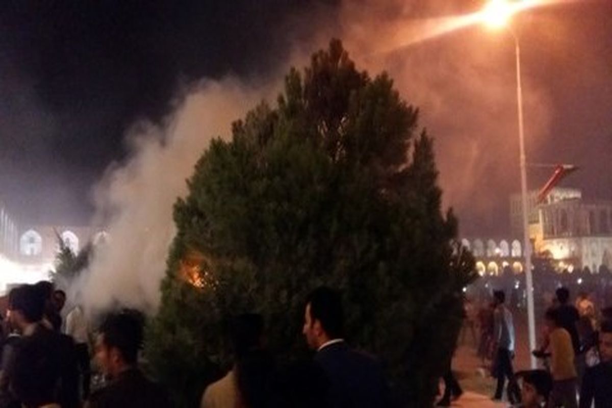 آتش‌سوزی یک اصله درخت در میدان نقش‌جهان اصفهان