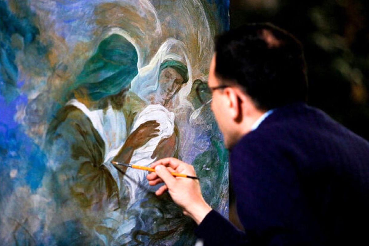 نقاشی حسن روح‌الامین با موضوع میلاد حضرت زهرا (س) رونمایی شد