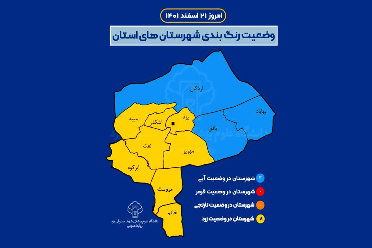 افزایش شهرهای زرد کرونایی در استان یزد